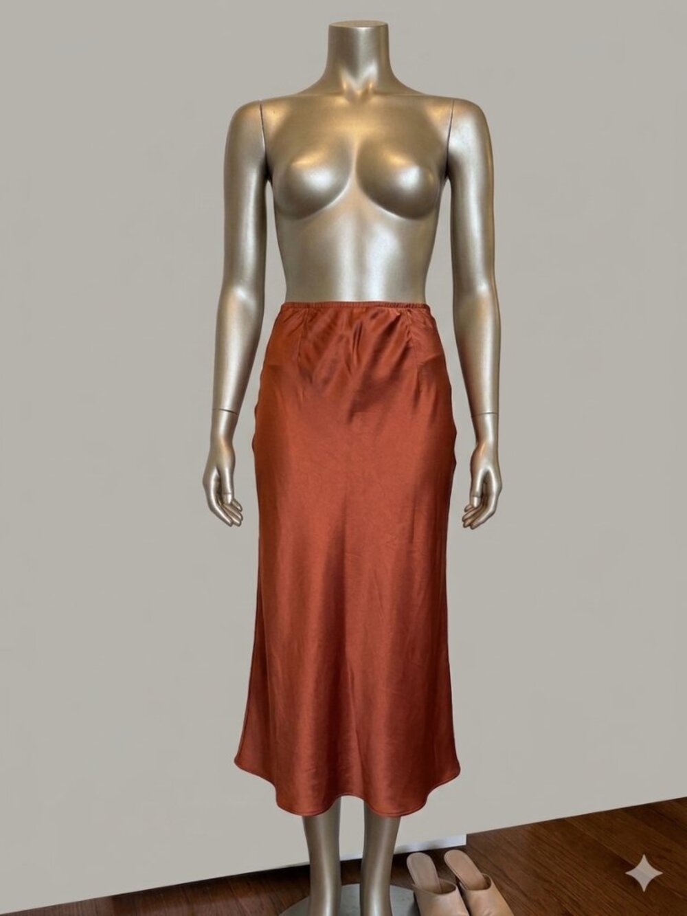 Quince Washable Midi Silk Skirt in Paprika